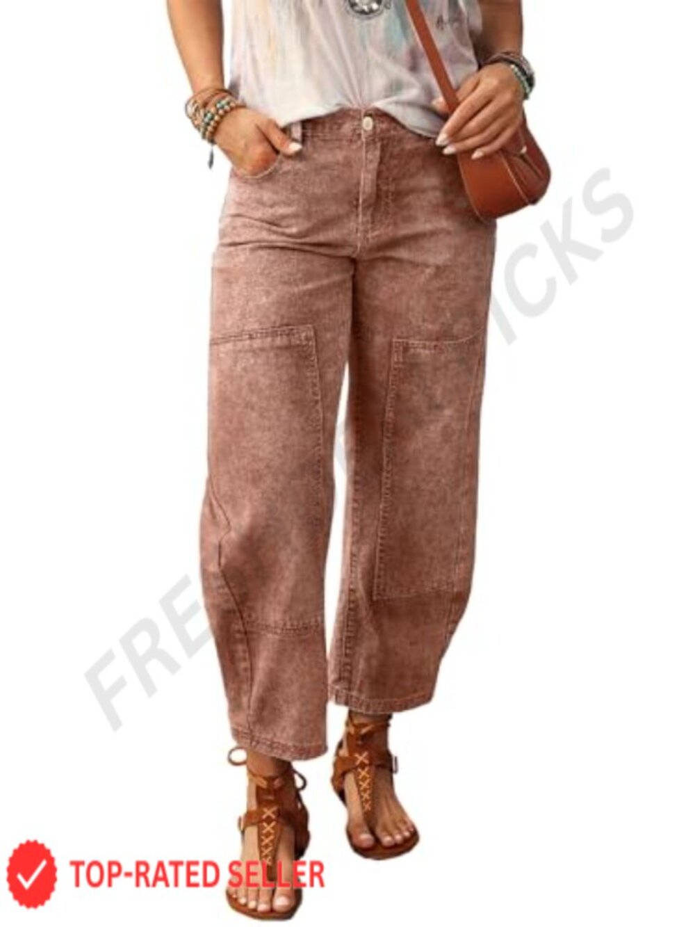 Washed High Rise Barrel Jeans Elastic Waist Cropped Tapered Balloon Denim Ankle